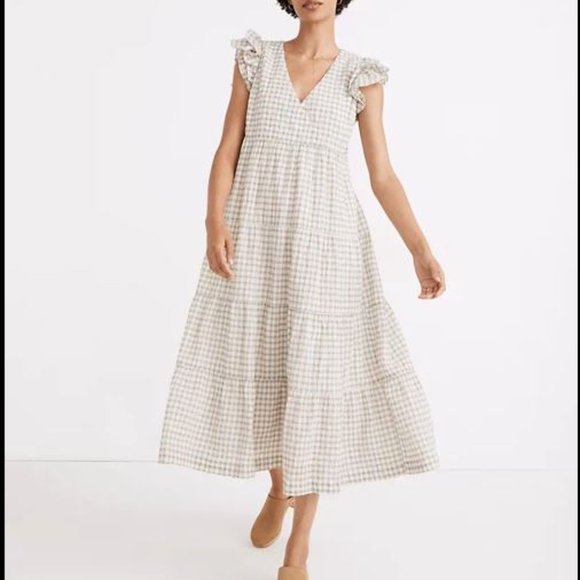 Madewell Dresses & Skirts - Madewell Gingham Seersucker Ruffle Sleeve Midi Dress